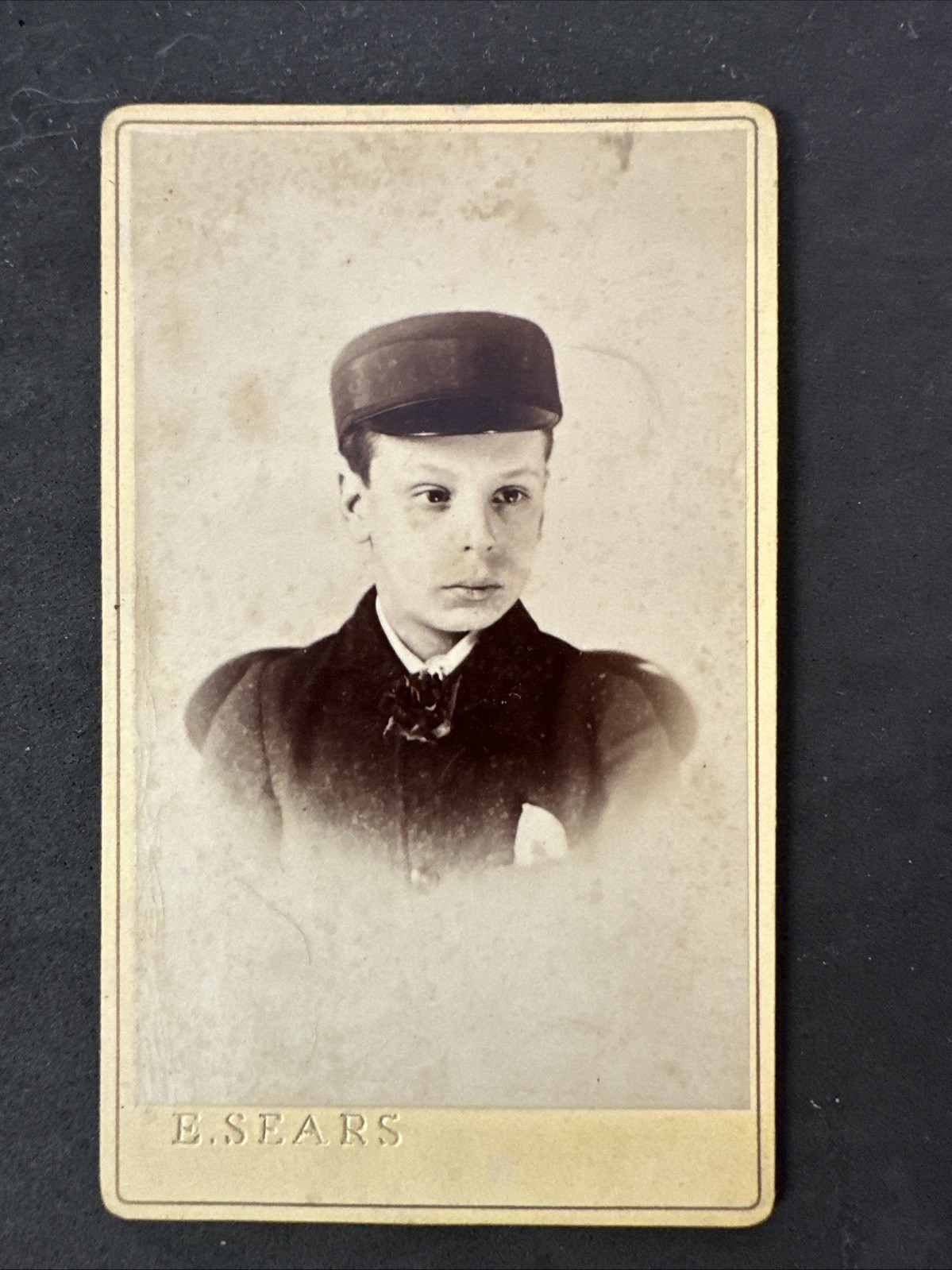 CDV Boy Unusual Leather? Cap By Sears Antique Victorian Fashion History Photo