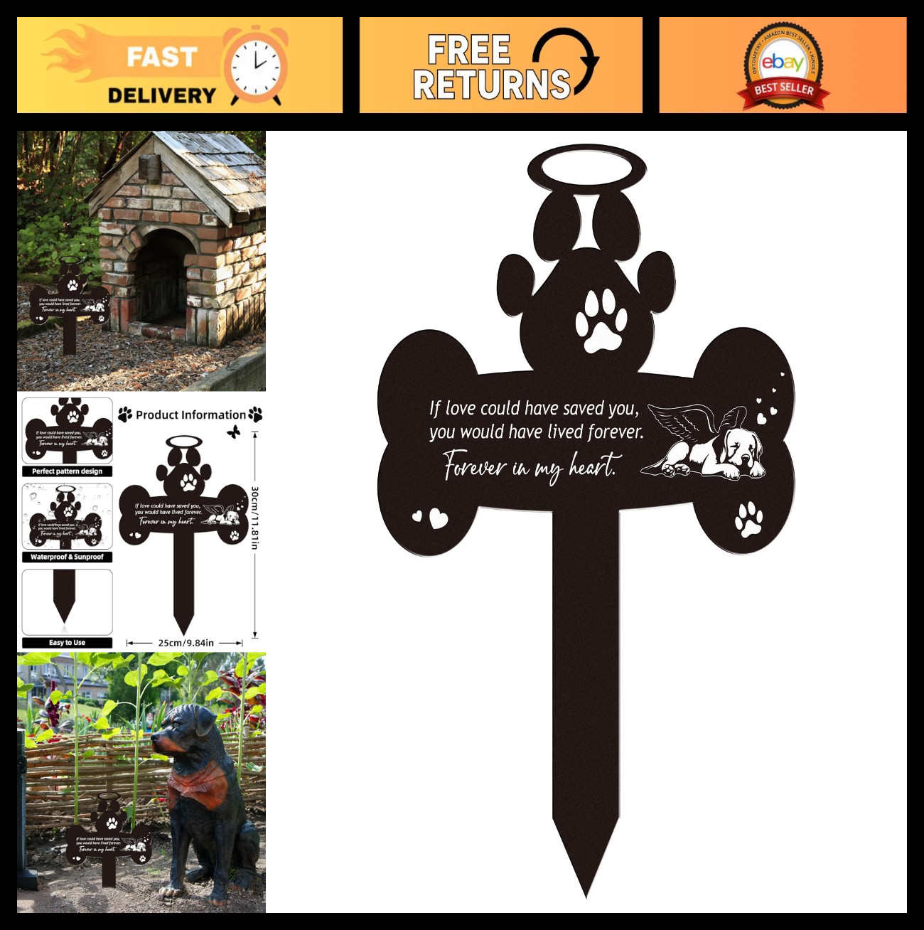 Pet Grave Marker - Memorial Stone for Dogs, Cemetery Headstone Decor, Outdoor Ya