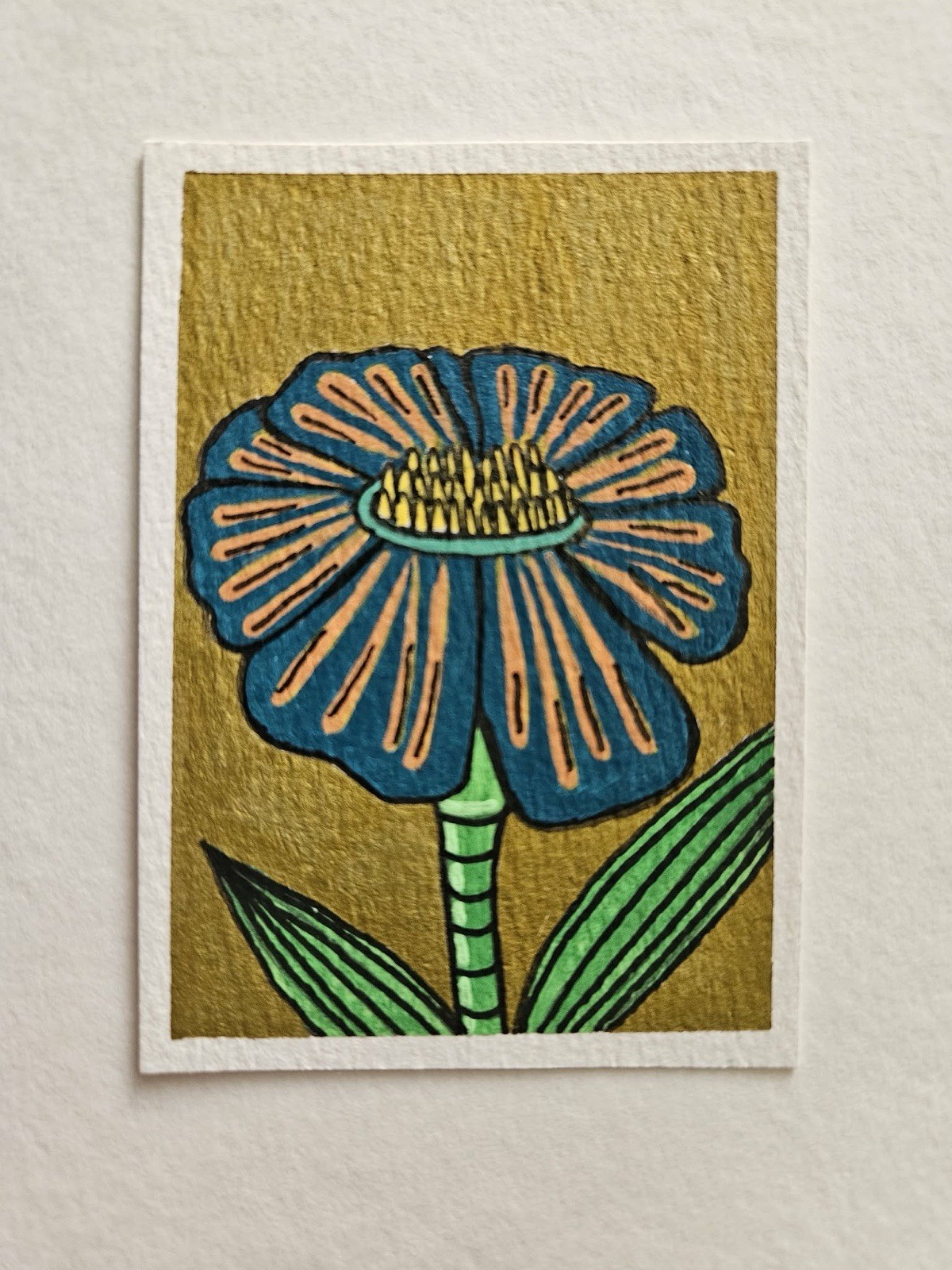 ACEO Original  “Golden”  Flower OOAK Art Signed lalunam_90