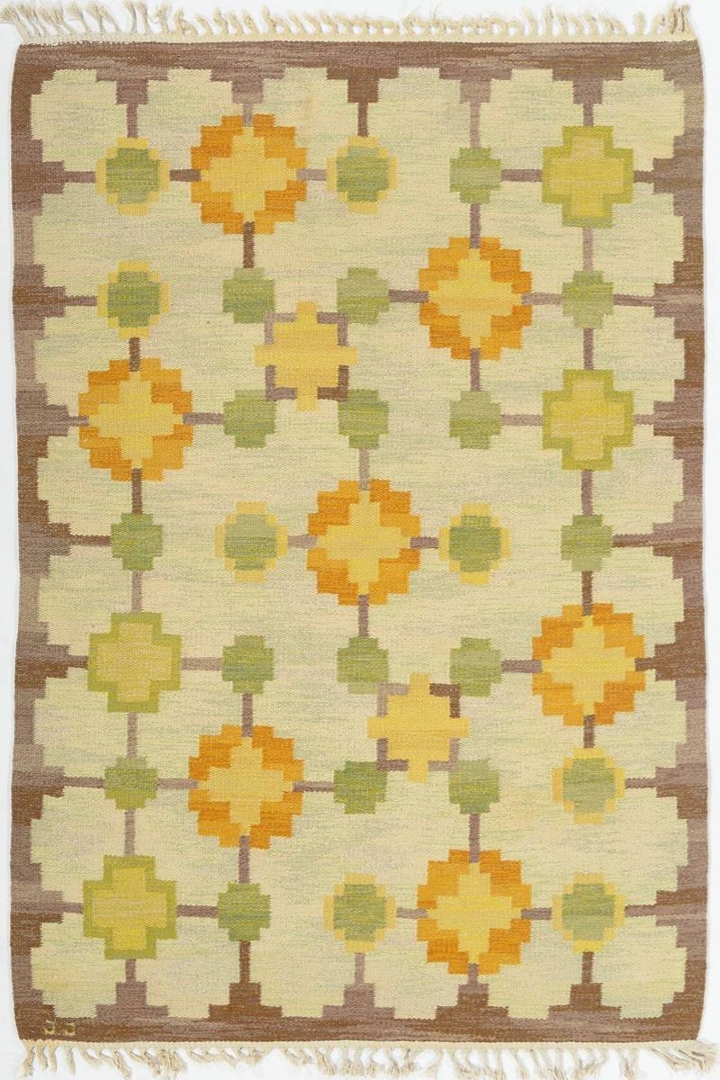 Antique Swedish Rug Blue Floral Vintage Kilim Boho Handmade 5x8 weave Area Rugs