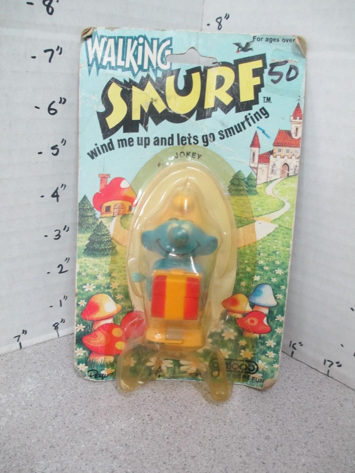 SMURF Galoob 1980s Jokey white knob windup plastic MOC action figure Berrie Peyo