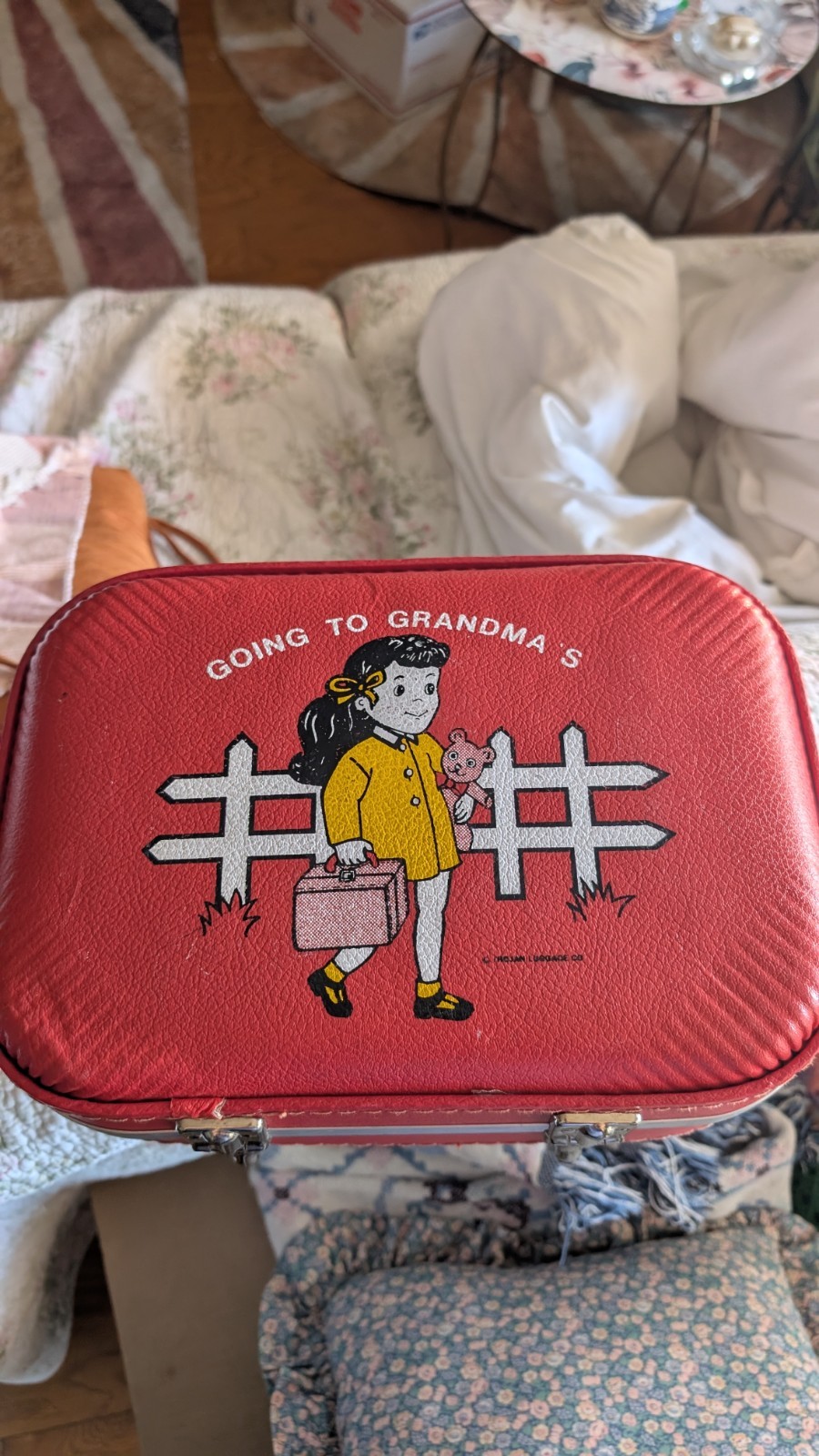 Vintage Trojan Luggage Co. Going To Grandma’s Suitcase: Red With Blue Lining