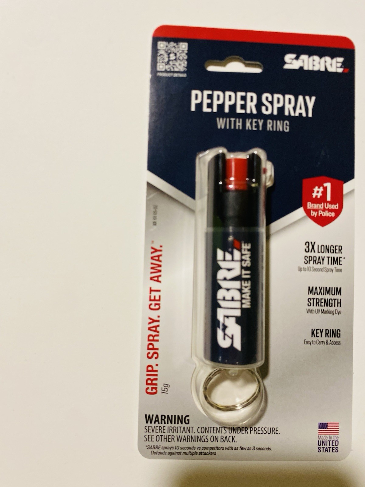 Sabre Red (BLACK) Pepper Spray Self Defense MAXIMUM STRENGTH W/UV DYE W/Key Ring