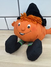 Vintage 1982 Hallmark Pumpkin With Witch Hat Plush Halloween Decor Shelf Sitter
