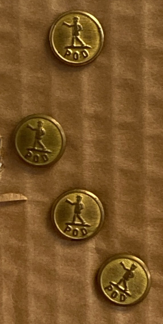 4 Vintage Metal Uniform Work Button P.O.D. Post Office