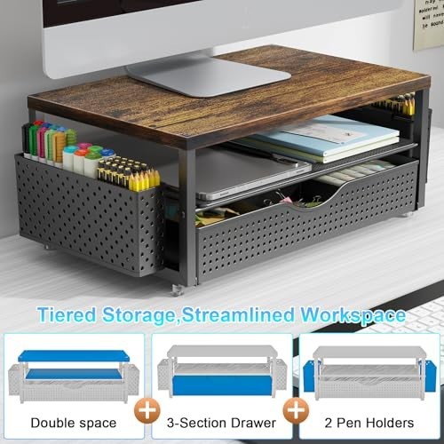 gianotter Wood Monitor Stand Riser, Office Desk Shelf Organizer, Desk Organizer