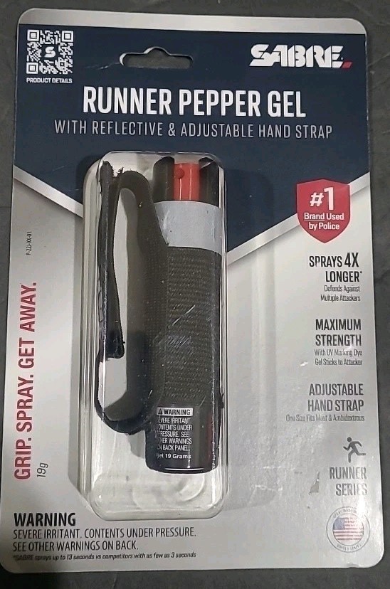 Sabre Runner Pepper Gel w/  Adjustable Hand Strap & UV Dye. New. 
