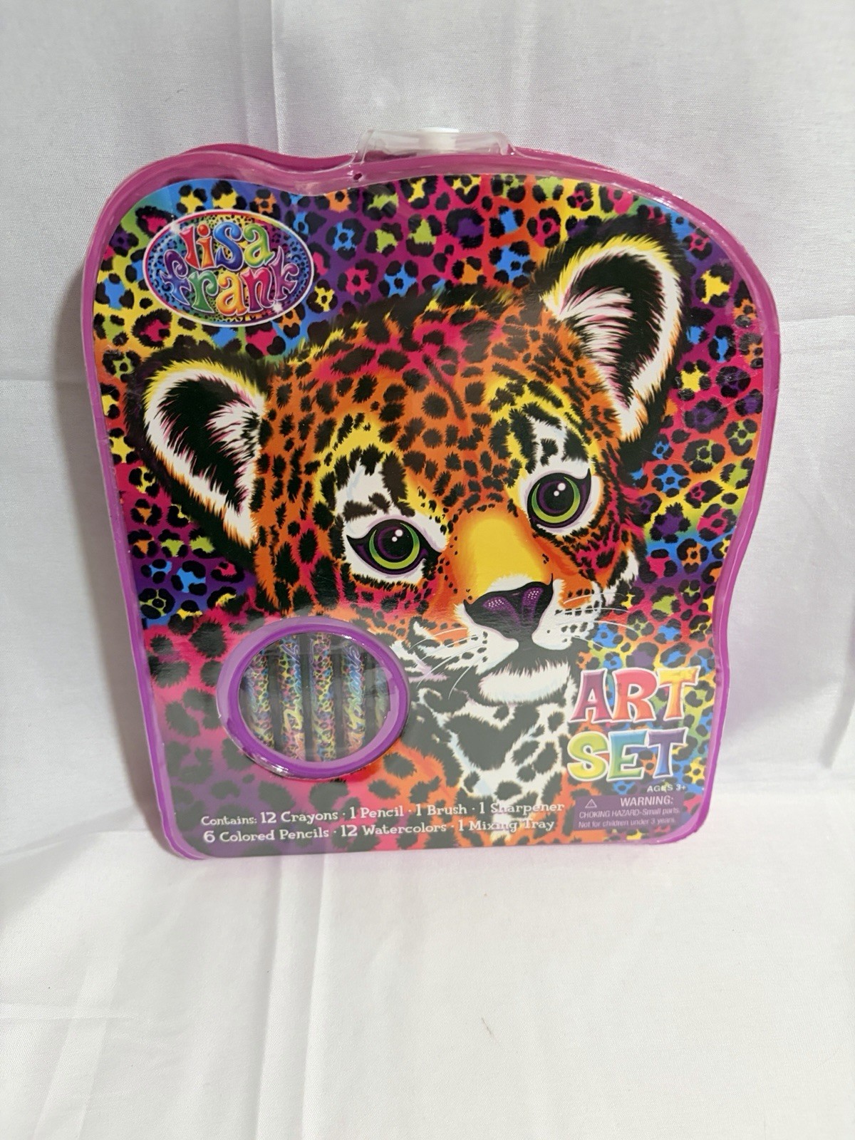 LISA FRANK 32 PC Art Set Leopard Case Paint Crayons Colored Pencils Kids Gift