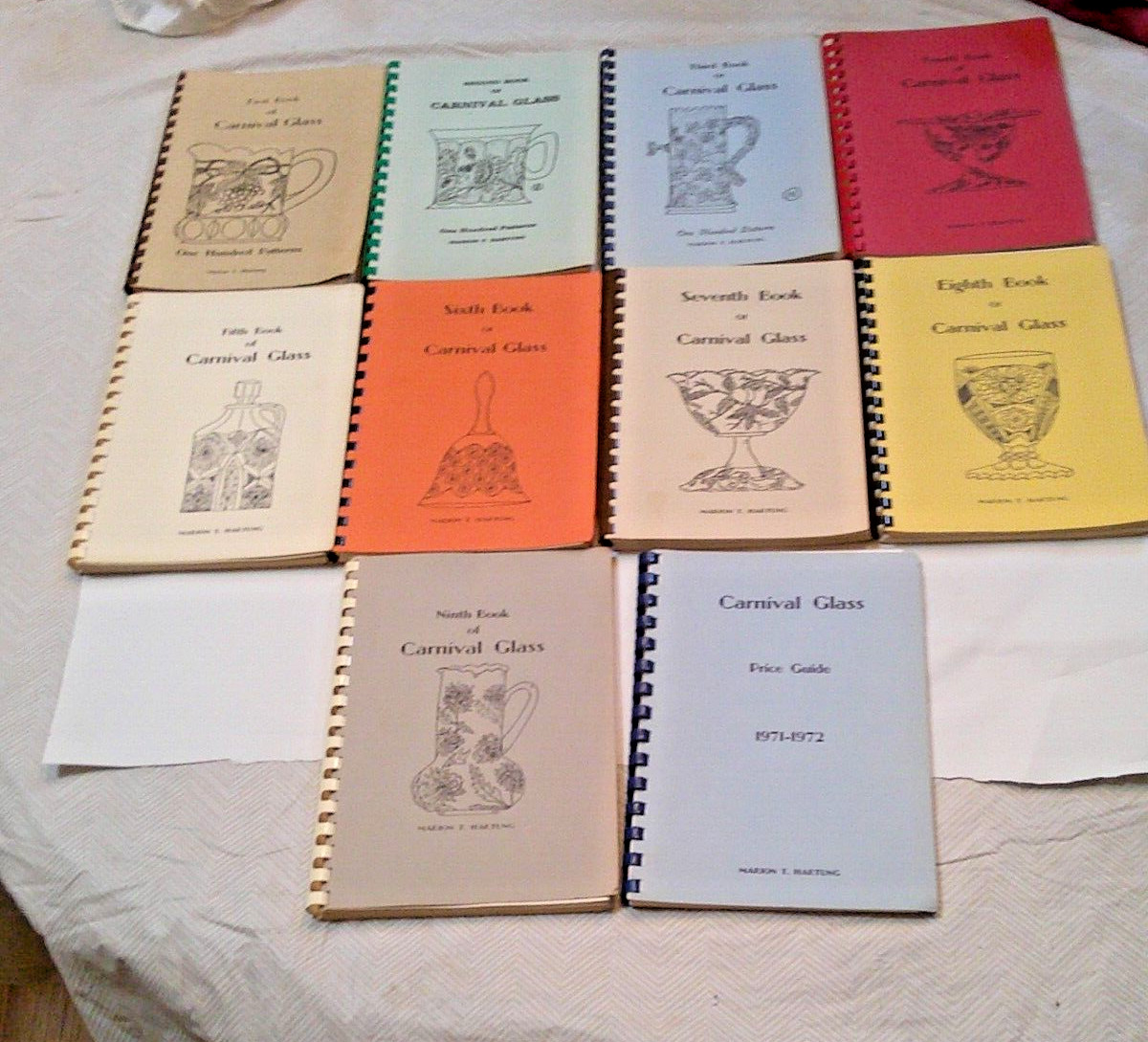 MARION T. HARTUNG CARNIVAL GLASS SPIRAL BOUND BOOKS 9 VOLUMES + PRICE GUIDE
