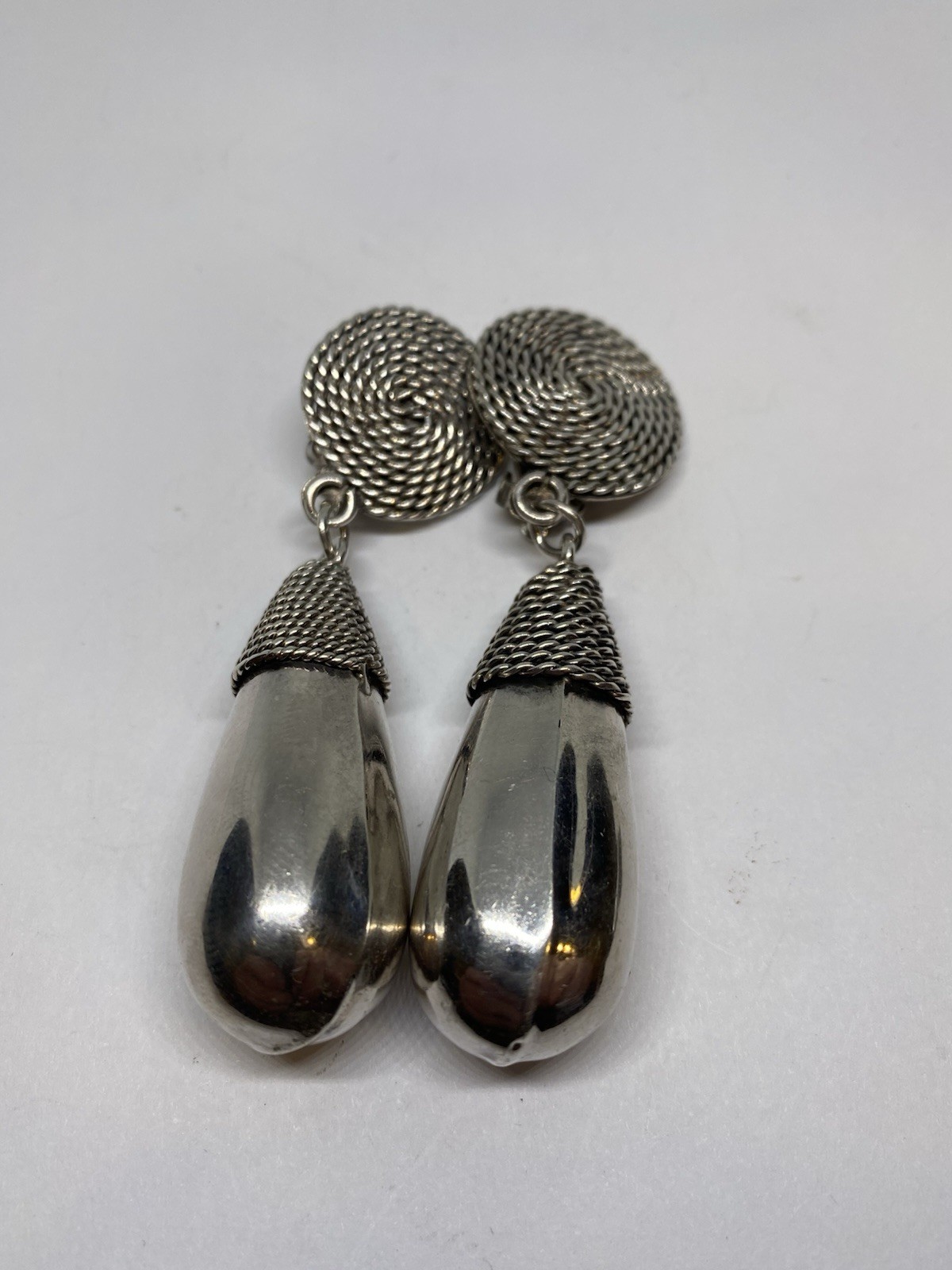 2.75” STERLING SILVER WIRE WRAPPED 32g 925 TH-193 MEXICO CLIP ON EARRINGS