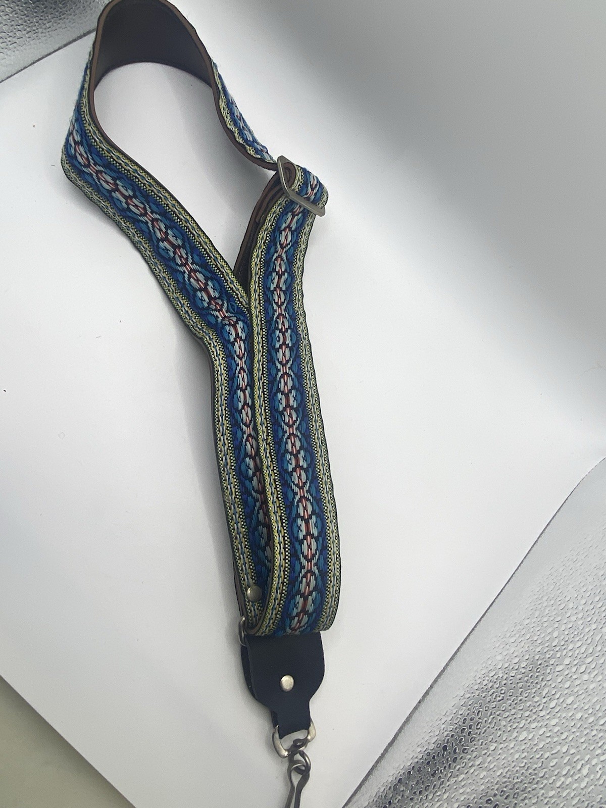 Vintage Woven Mandolin, Banjo, Camera, Neck Strap Blue Tribal Single Hook