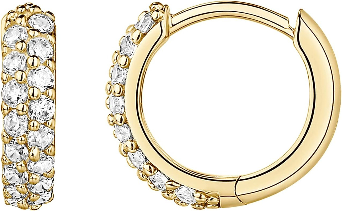 14K Gold Plated Cubic Zirconia Huggie Hoop Earrings for Women - 925 Sterling Sil