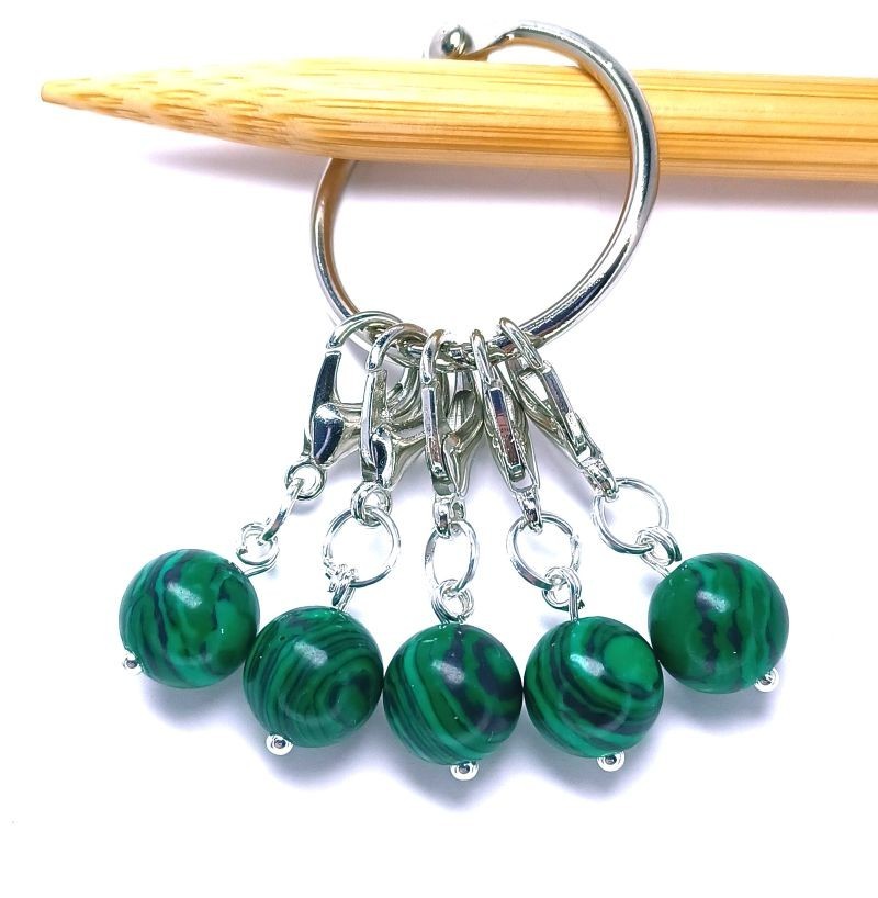 MikieLou Stitch Markers Premium Green Malachite Gemstone Knitting Crochet USA