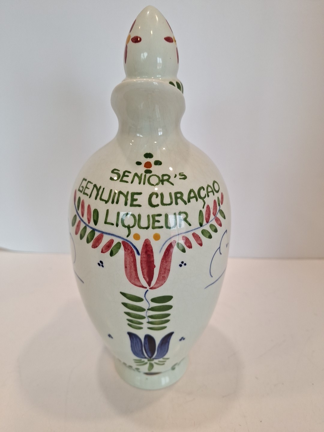 Gouda Senior's Genuine Curaçao Liqueur Polychrome Bottle w Stopper Holland Rare