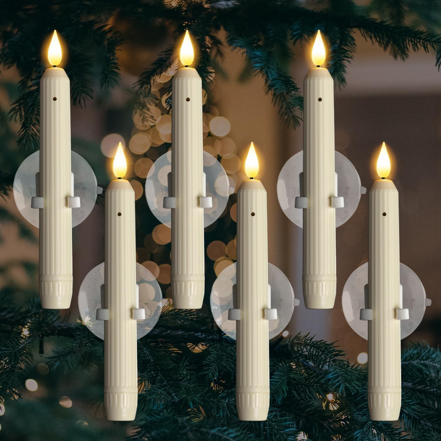 Homemory 6 Pcs Window Candles with Sensor Dusk to 7 inches, White Clamps 