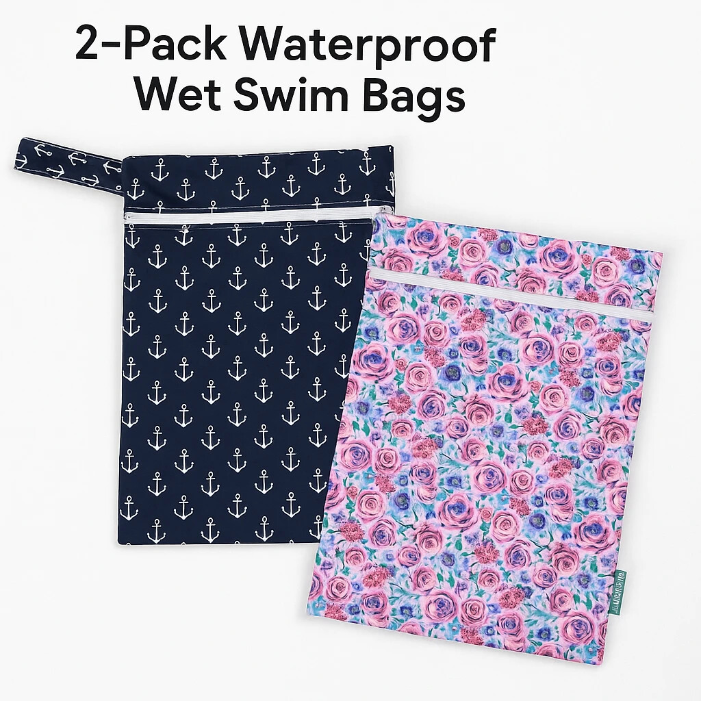 Lot of 30 2-Pack Double-Zipper Waterproof Premium Wet Swim Bags 15" x 11.5"
