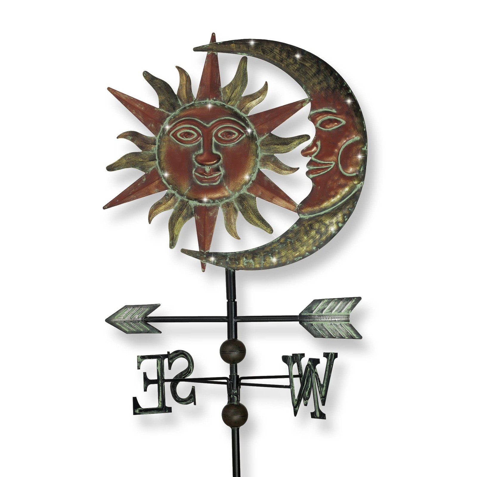 Sun & Moon Face Solar Outdoor Lights, Metal Decorative Stake Weathervane Gard...