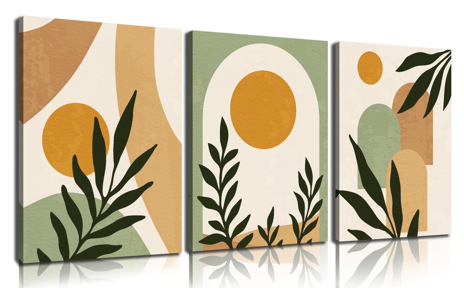 Boho Sun Canvas Wall Art Set of 3, Neutral Abstract Minimalismt Bohemian Geom...