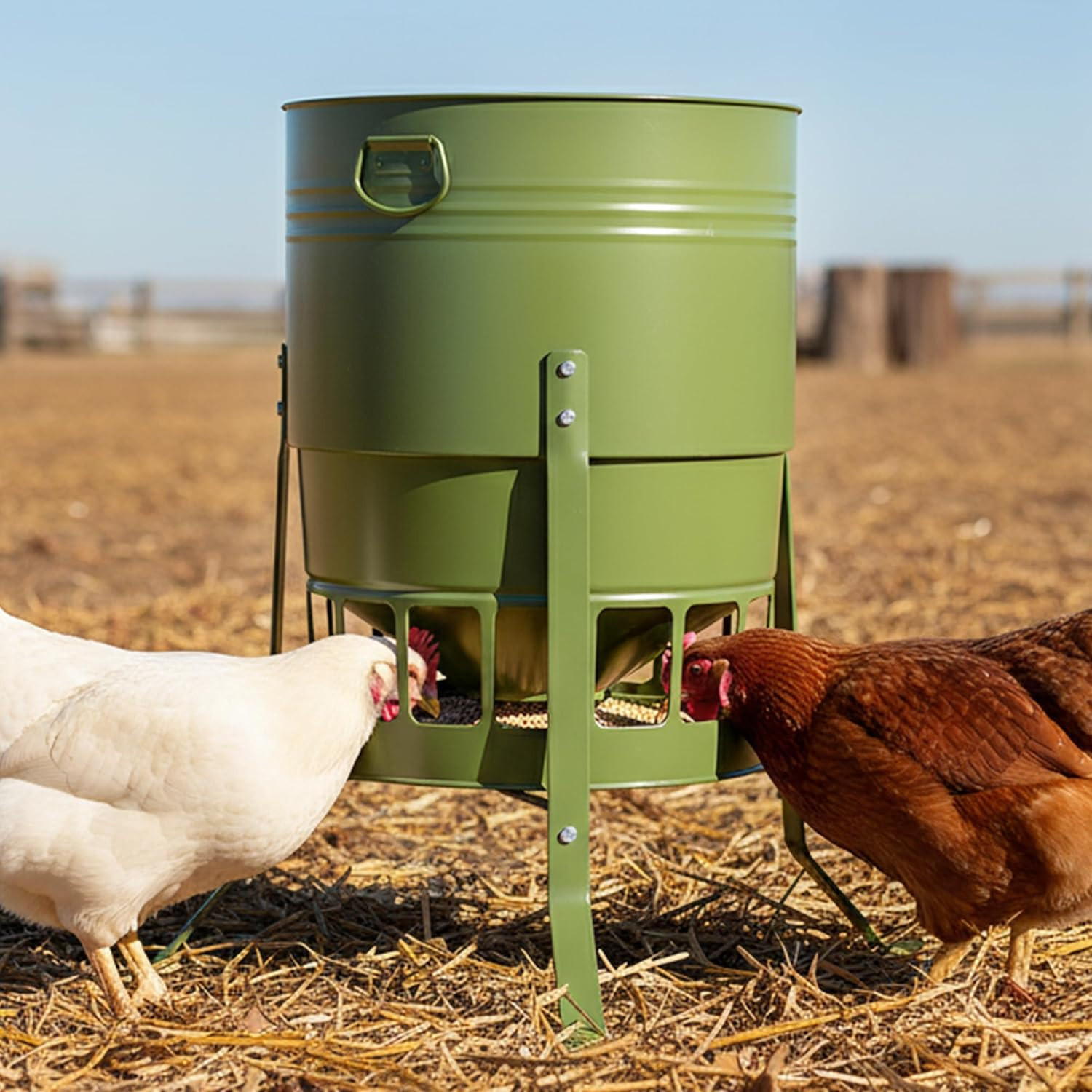 Chicken Feeder No Waste for Coop & Outdoors, 16 Port 50Lbs Poultry Feeder with S