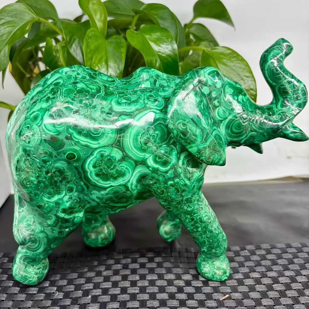 7.65LB Natural Malachite Quartz Carved Elephant Skull Crystal Reiki Decor