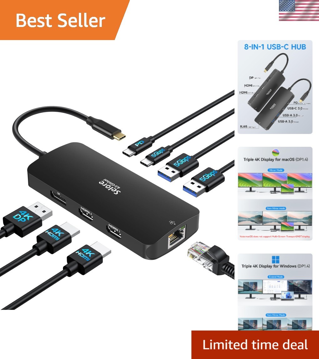 USB C Docking Station Dual Monitor, Selore Docking Station 3 Monitors Triple ...