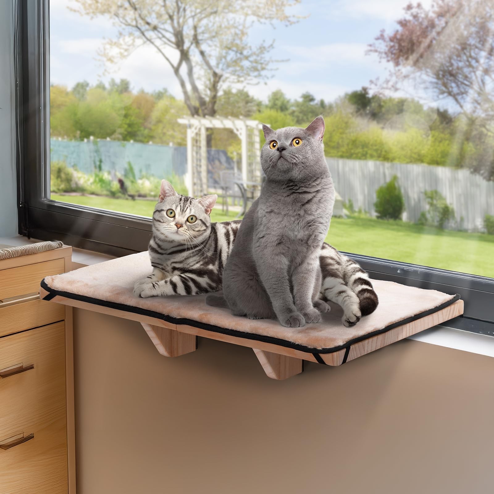 PETSFIT Cat Window Perch for 2 Cats - Adjustable Hammock with Removable Fleece