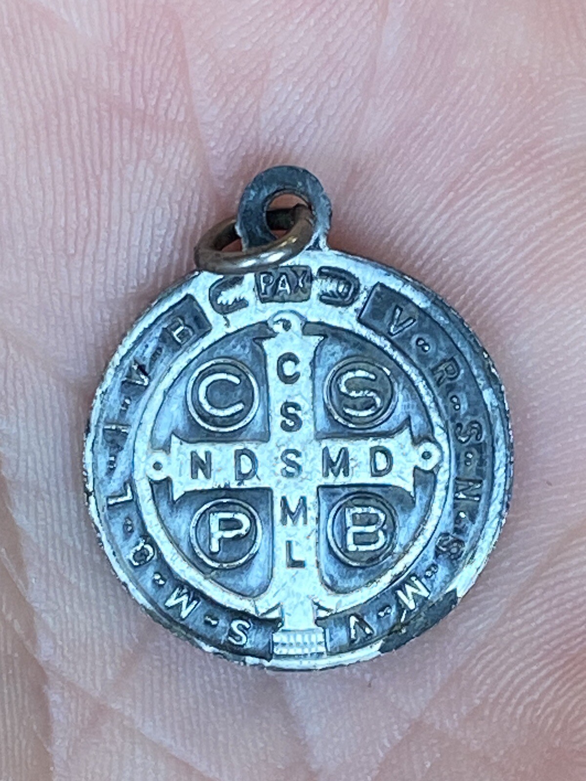 Vtg St Benedict Shield Charm Pendant Medal Holy Patron of Exorcism & Protection