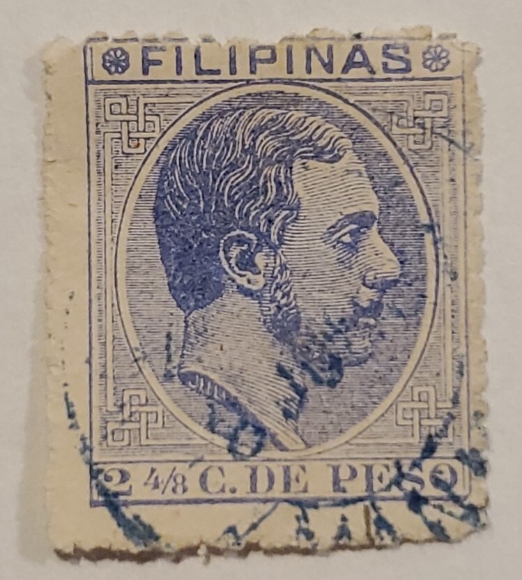 PHILIPPINES Stamp 1880, King Alfonso XII (2 4/8 C. De Peso) Used