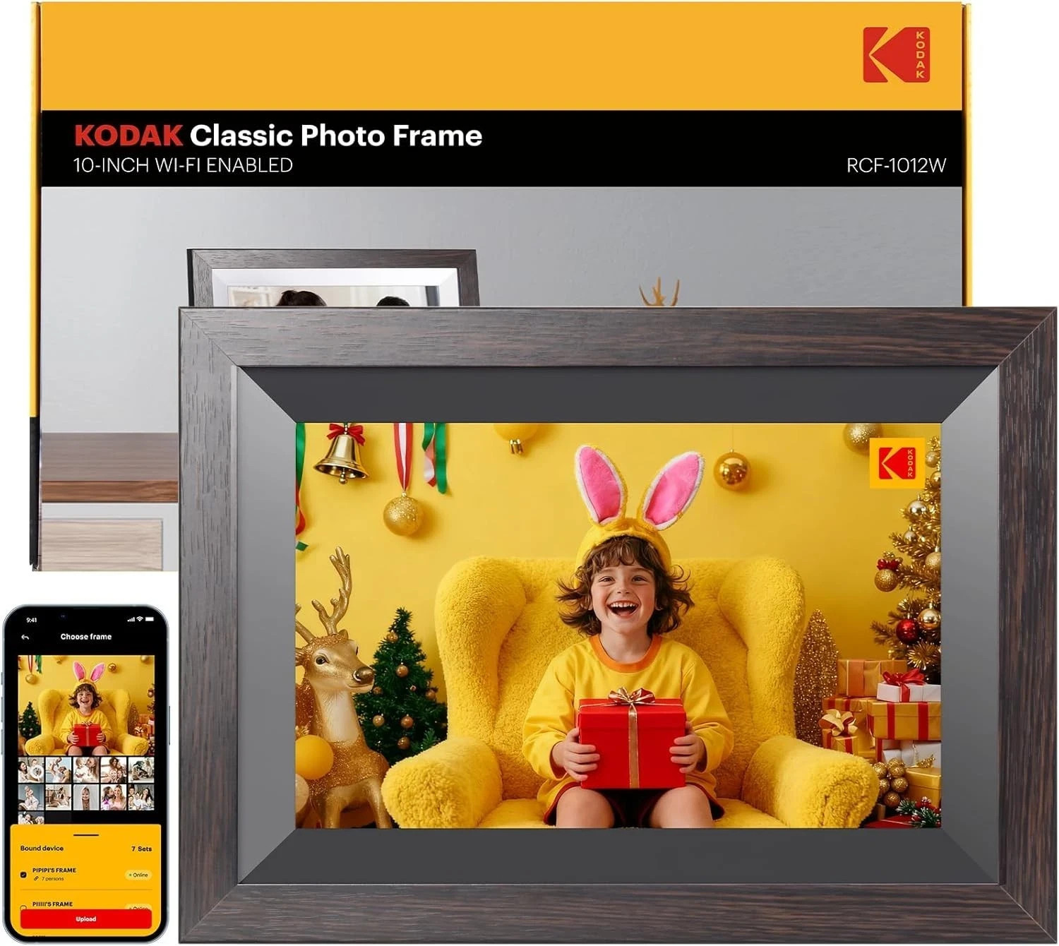 Kodak 10" Wi-Fi Digital Picture Frame, Solid Wood Tone Frame Chocolate RCF-1012W