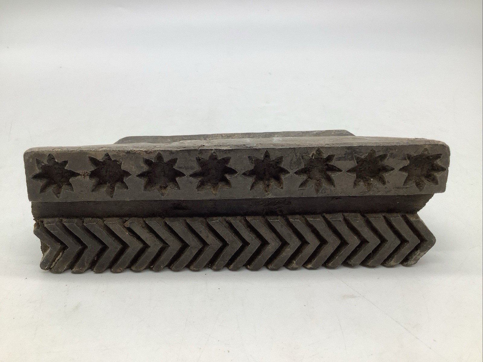 Antique Primitive Wood Stars Bars Pattern Fabric Stamp Printing Block 6.5"x2"