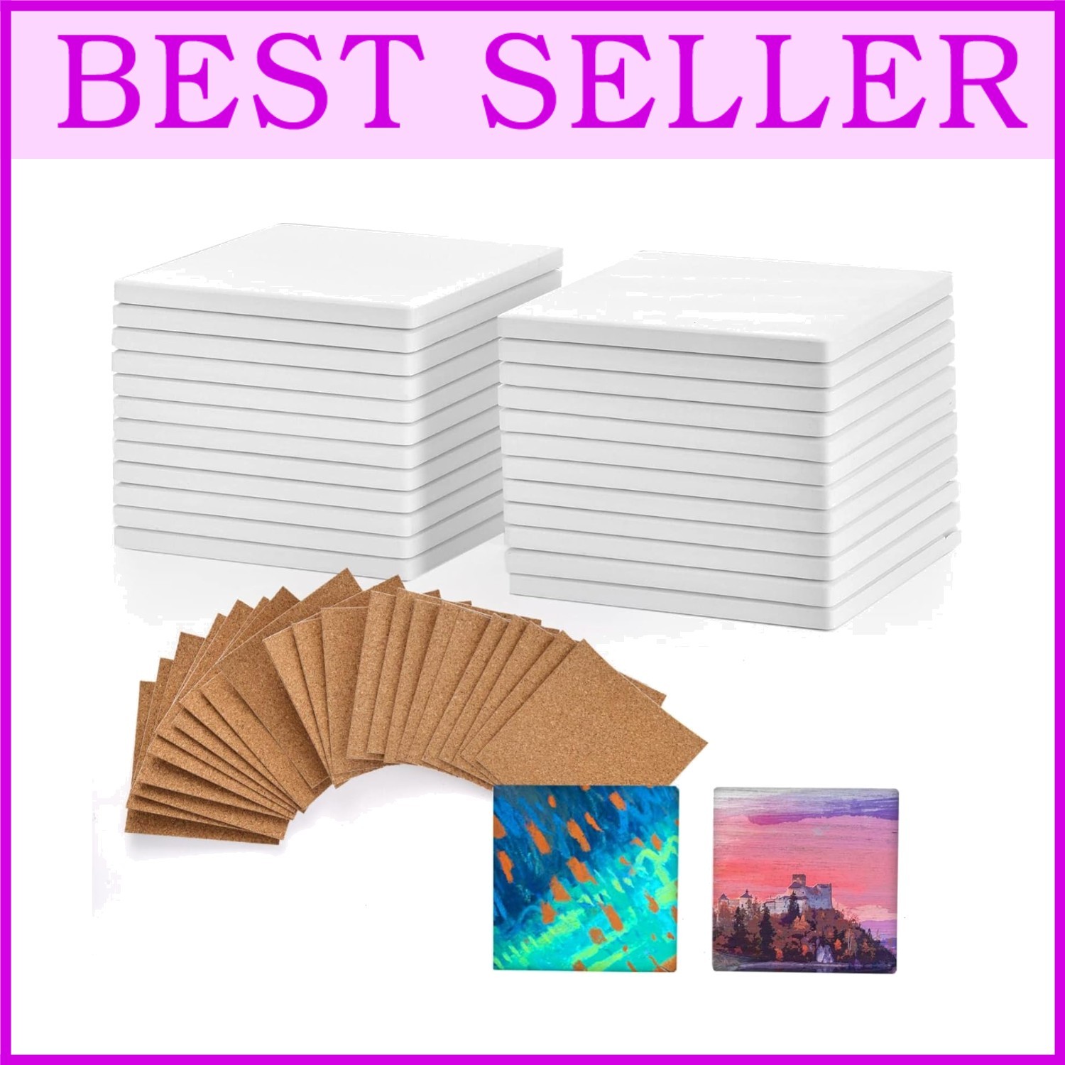 Craft Ceramic Coasters Kit - 4x4 Inch Square Tiles