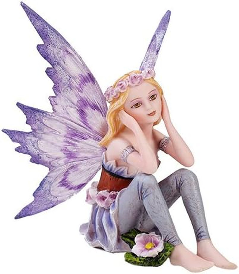 Small Playful Purple Flower Fairy Figurine Made of Polyresin
