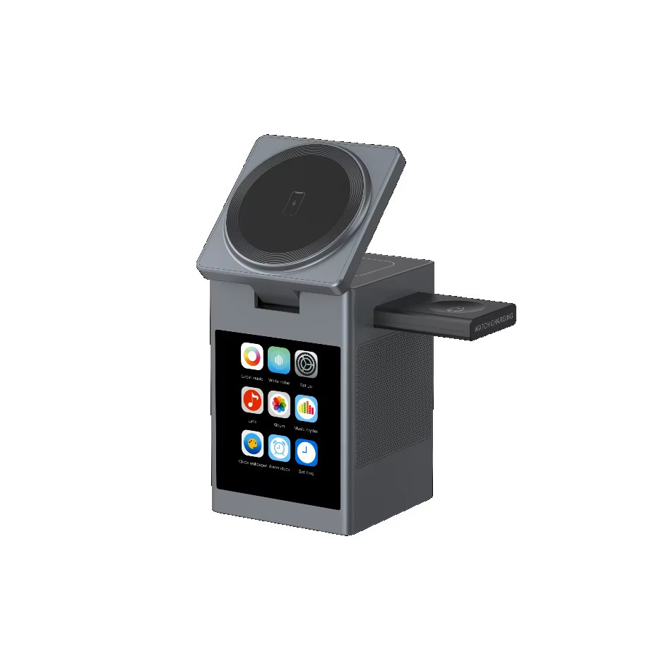 LED Screen Magnetic Wireless Charger Stand Bluetooth Speaker Alarm Clock for Iph