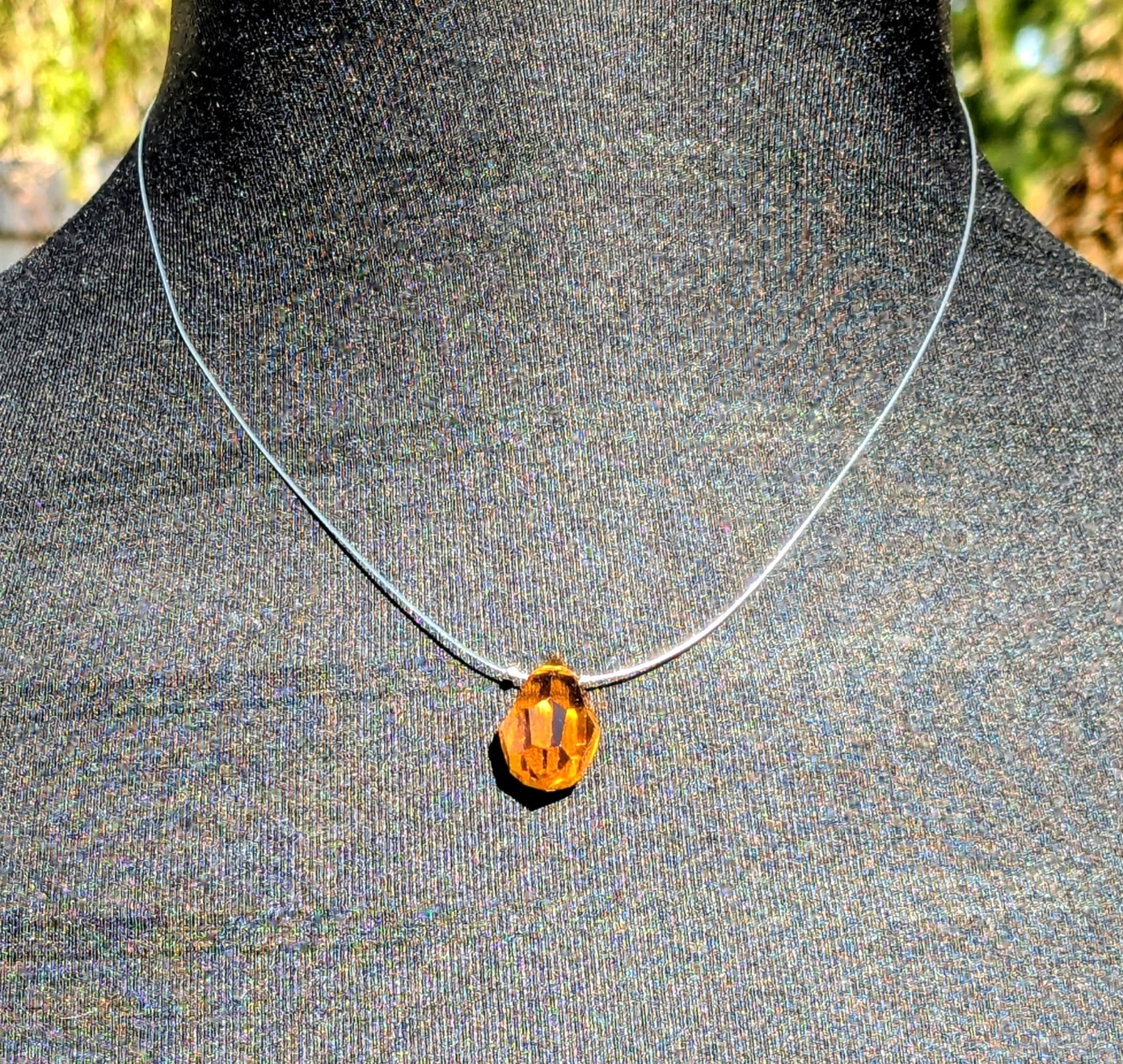 Citrine Golden Orange Crystal Teardrop Preciosa Europe Pear Pendant Necklace NWT