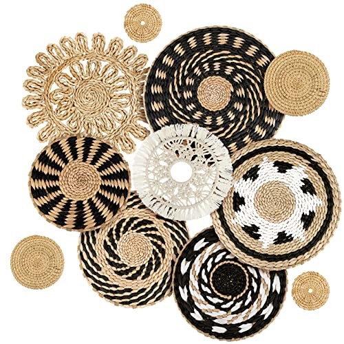  11 Pcs Boho Wall Basket Decor Decorative Bulrush Woven Basket Wall Bohemian