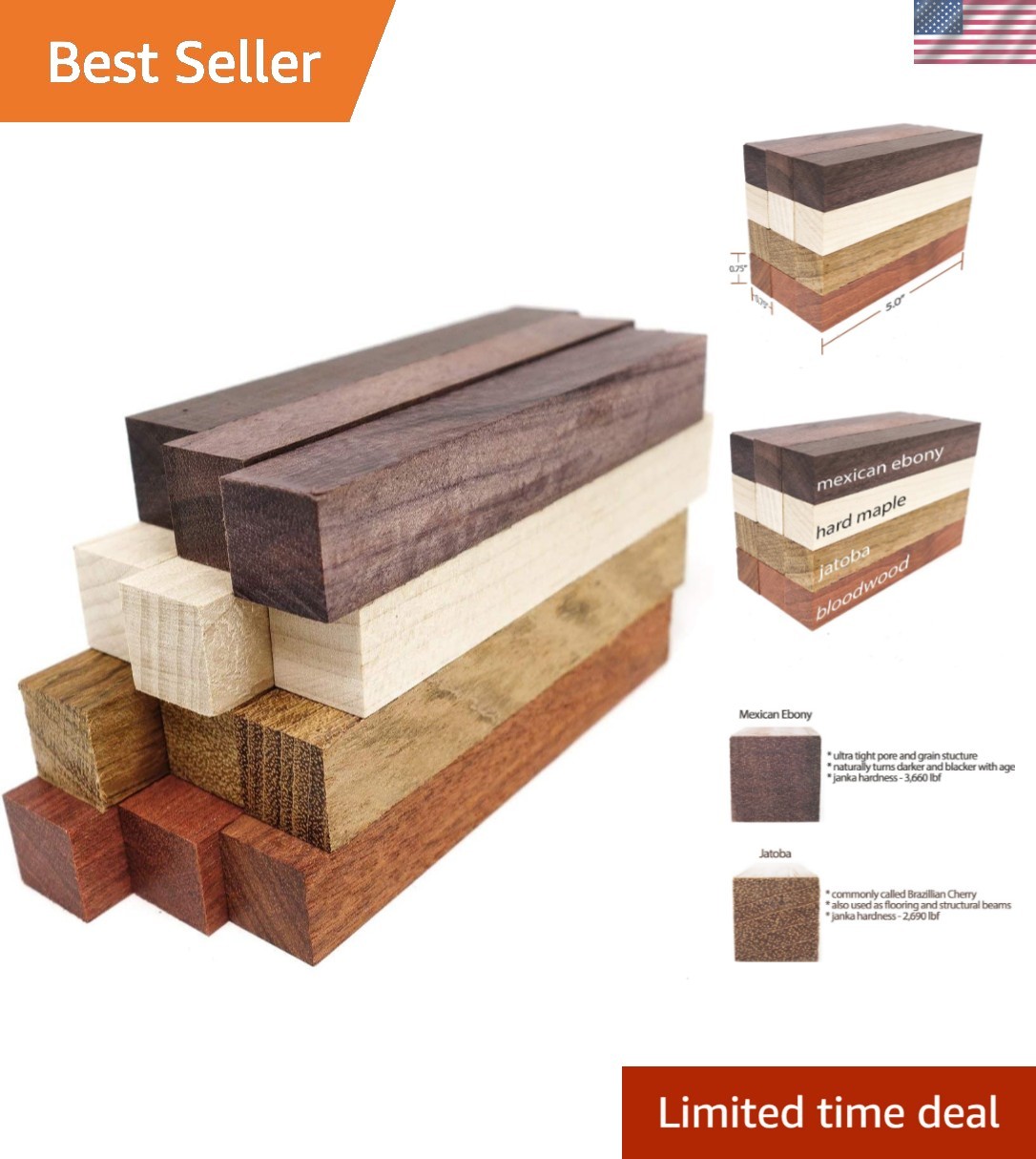 High-Quality Bloodwood, Ebony & Maple Pen Blanks - Perfect for Custom Creations