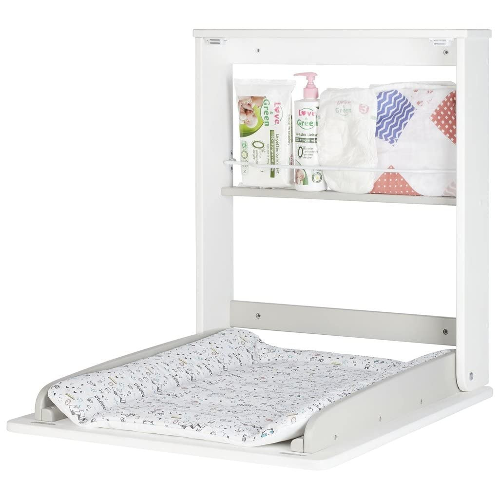 Wall Mounted Changing Table, Fold down Baby Changing Unit with Changing Mat and 