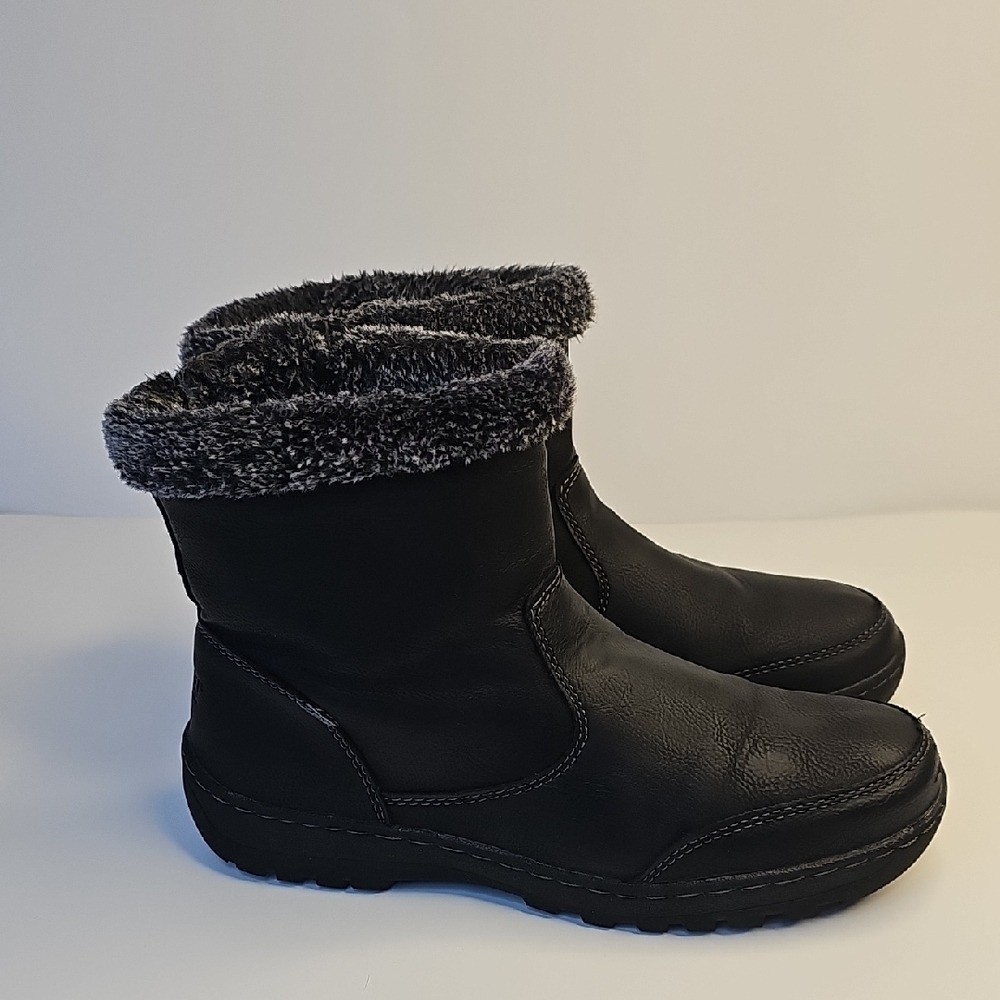 Khombu Women's Black Ankle Boots with Gray Fur Trim Size 8