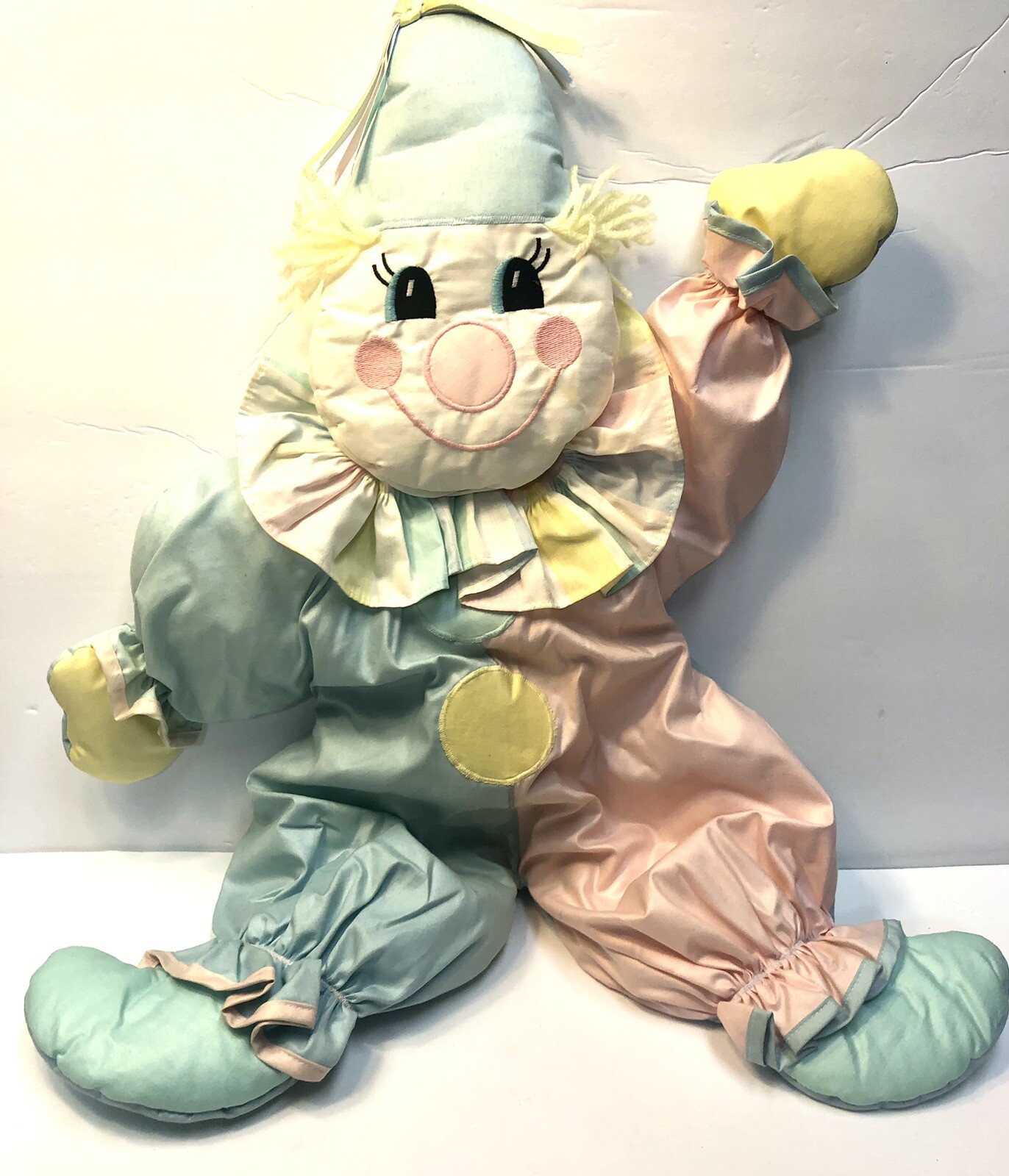 Nursery CLOWN WALL HANGING Puffy Pastel Color Child Decor Carousel Vtg 80’s