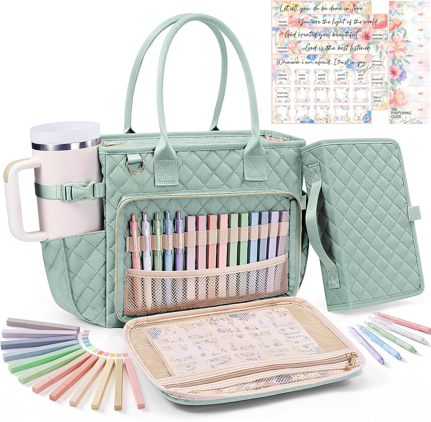 Quilted Bible Tote Bag for Women with Shoulder Strap - Ideal Christian Gift