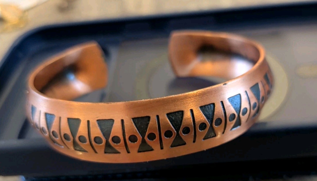 Hand-stamped copper cuff bracelet with a Southwestern design Small Medium 