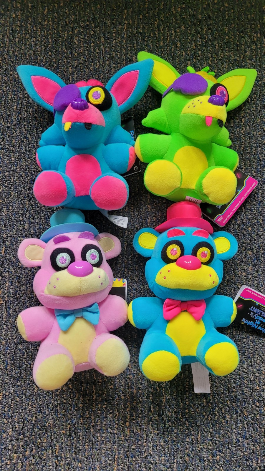 Blacklight + Pastel Colorway FNAF Plushie 4pc Lot Freddy + Foxy