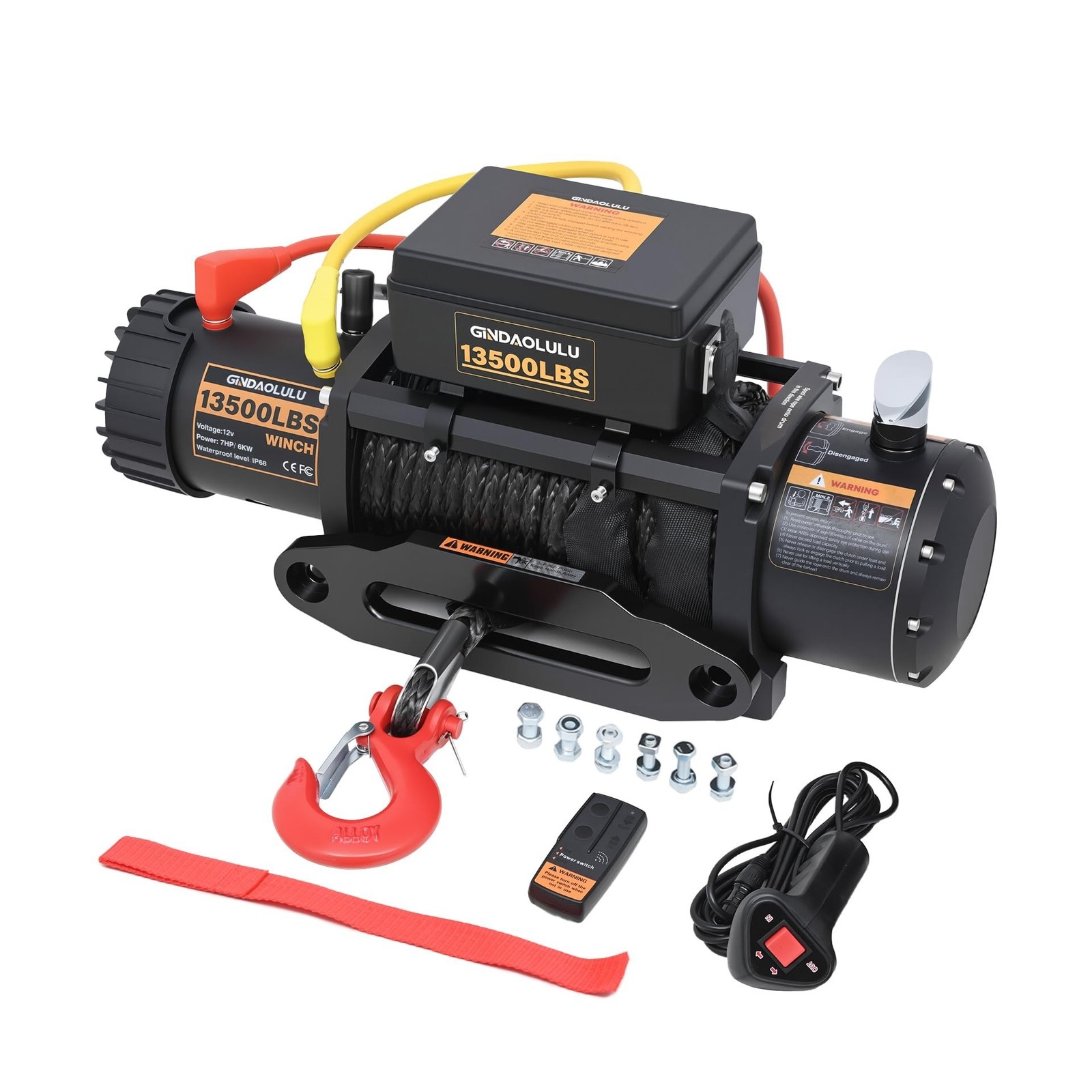 GINDAOLULU 12V Electric Winch,13500LBS Load Capacity Trailer Winches with Syn...