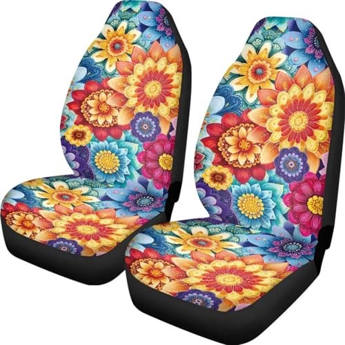 2 Packs Car Seat Covers Front Seats Auto Interior Boho Floral Blossoms