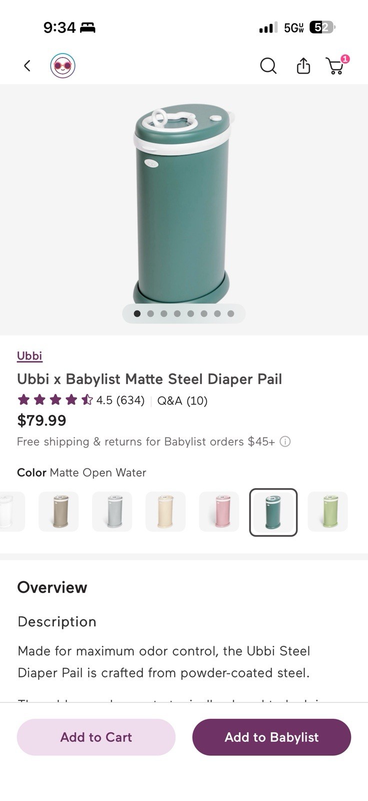 Ubbi Diaper Pail- Open Water