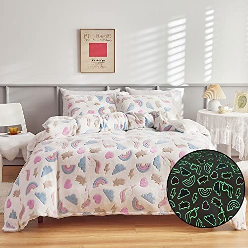 Unicorn Kids Glow In The Dark Duvet Cover Colorful Rainbow Twin Multi 103