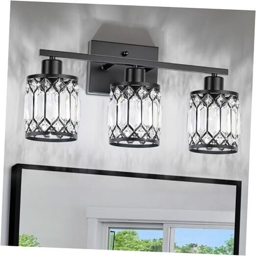 Crystal Modern Bathroom Light Fixtures Bathroom Vanity Wall 3-Light Black