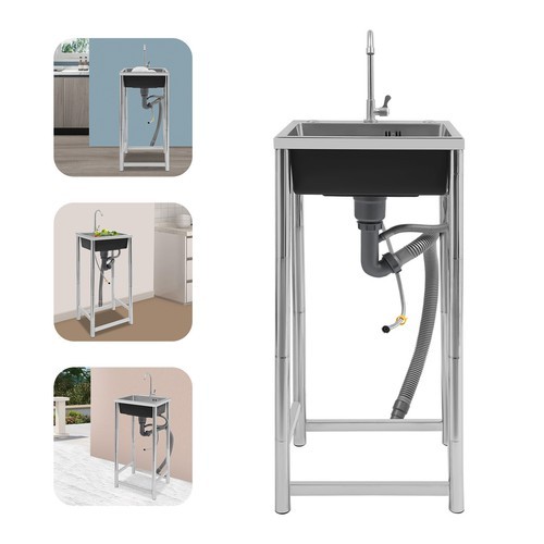 Commercial Stainless Steel Sink Outdoor Single-Bowl Utility Sink With Faucet US