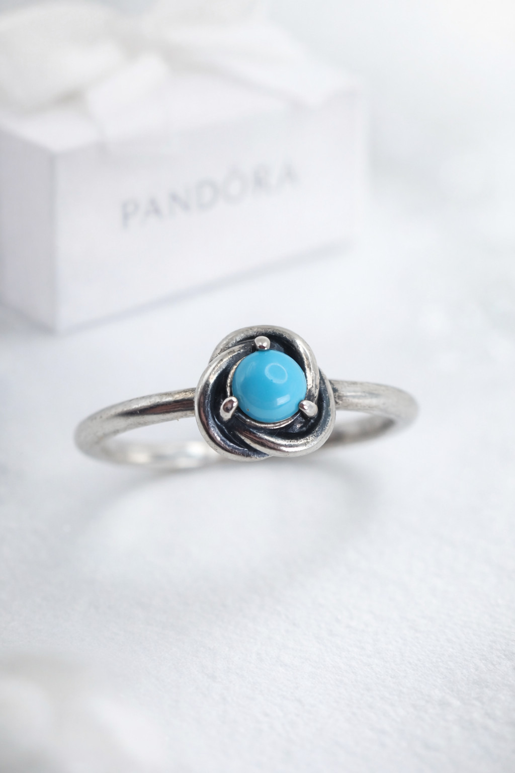 Authentic PANDORA 925 Sterling Silver Turquoise Blue Eternity Circle Ring Size 7