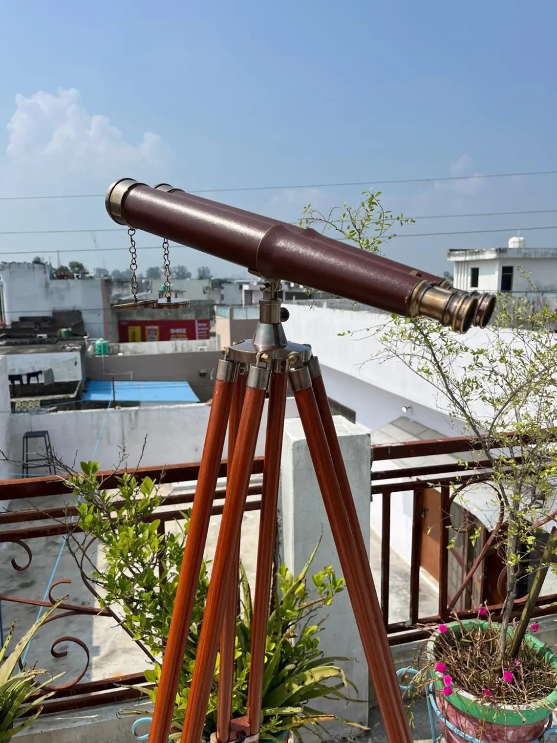 Antique Style Brass Binocular with Wooden Tripod Maritime Home Decor gift item